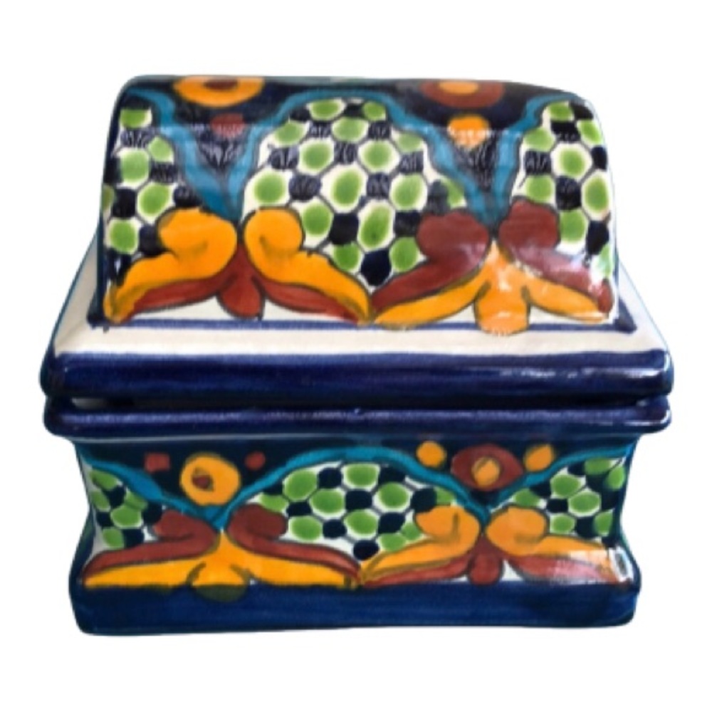 Talavera Pottery Mexico Trinket Box With Lid Hand Painted